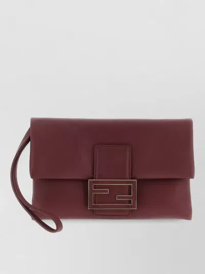 Fendi Nappa Leather Mamma Baguette Pouch With Chain In Burgundy