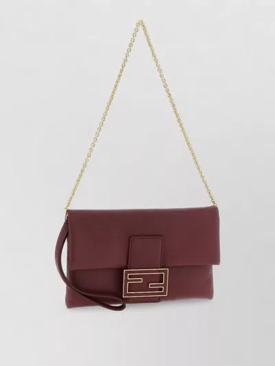 Fendi Nappa Leather Mamma Baguette Pouch With Chain In Burgundy
