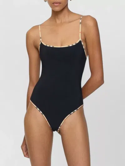 Burberry Check Trim Swimsuit Scoop Neck Open Back In Multi