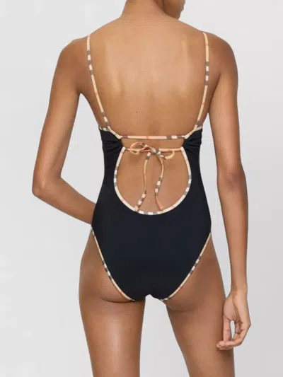 Burberry Check Trim Swimsuit Scoop Neck Open Back In Multi