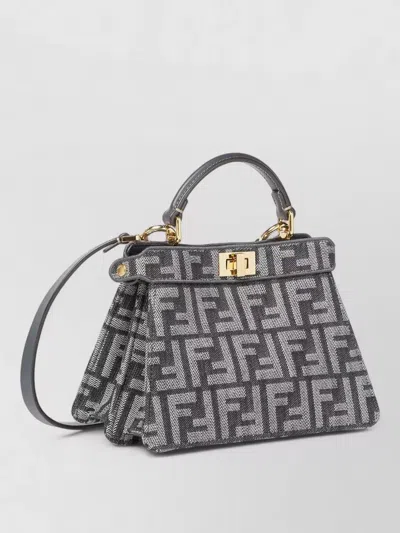 Fendi Peekaboo Petite Shoulder Bag Gold Hardware In Gray