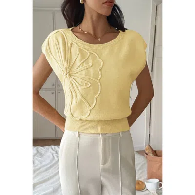 Truedames Solid V Neck Sleeveless Knit Loose Vest In Yellow