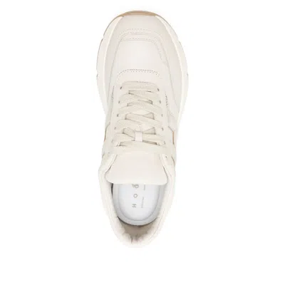 Hogan Hi-fi Leather Sneakers Contrast Rubber Sole In Neutral