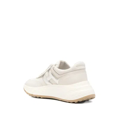 Hogan Hi-fi Leather Sneakers Contrast Rubber Sole In Neutral