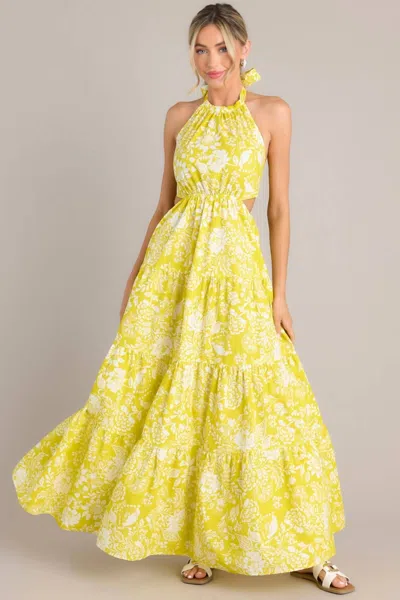 Art & Love Usa Halter Tie Back Maxi Dress In Yellow/white In Yellow