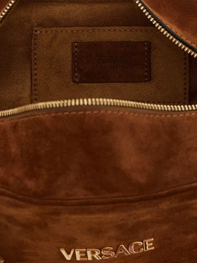 Versace Shoulder Bag Suede Finish Double Handles In Brown