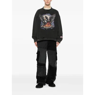 Who Decides War Moon Graphic Distressed Sweatshirt In Black