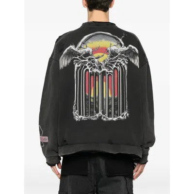 Who Decides War Moon Graphic Distressed Sweatshirt In Black