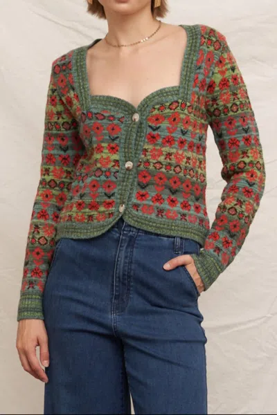 En Creme Cup Overflows Long Sleeve Sweater In Green Multi In Green