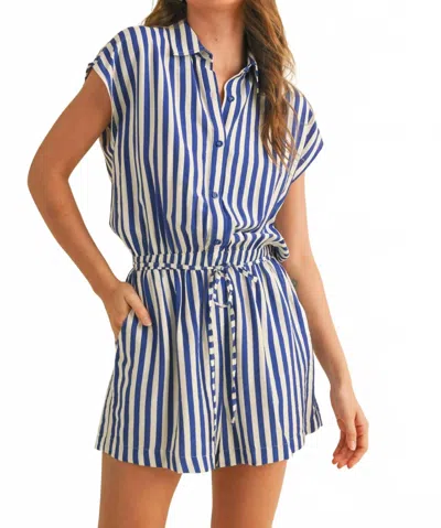 Klesis Striped Short Sleeve Button Down Romper In Multi In Blue