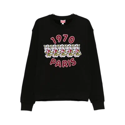 Kenzo Tiger Embroidery Crew Neck Sweatshirt In Black