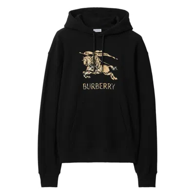 Burberry Men Black Hoodie With Drawstring Hood And Ekd Print And Logo Lettering On The Front In Cott In Black