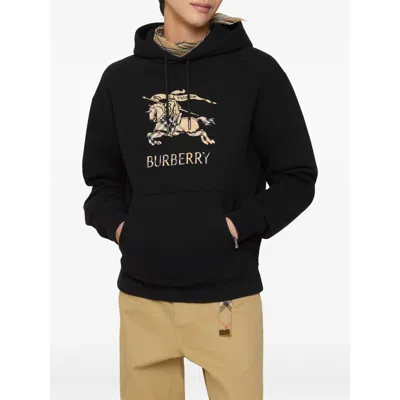 Burberry Men Black Hoodie With Drawstring Hood And Ekd Print And Logo Lettering On The Front In Cott In Black