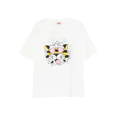 Kenzo Tiger Motif Crew Neck Short Sleeve T-shirt In White