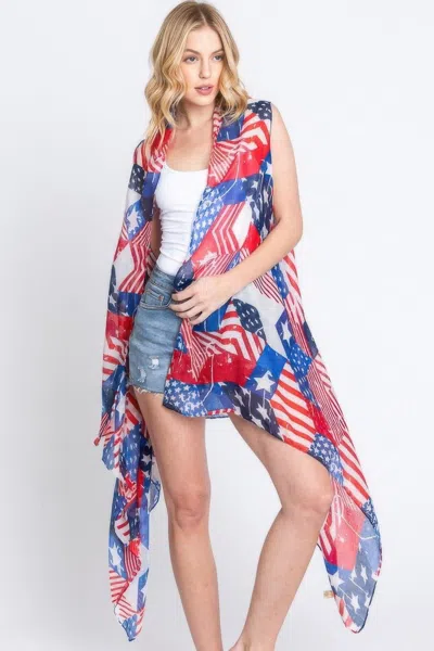 Truedames American Flag Multi Pattern Vest In Blue