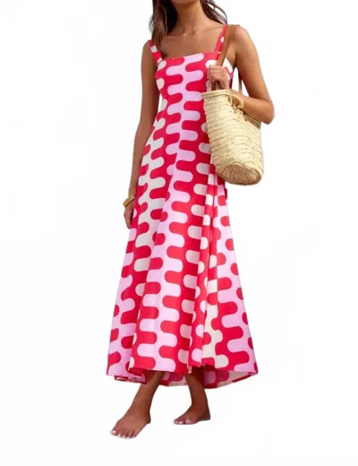 Little Trendy French Floral Print Slip Maxi Dress In Pink In Red