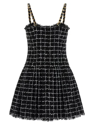 Balmain Chain-detail Checked Tweed Minidress In Black