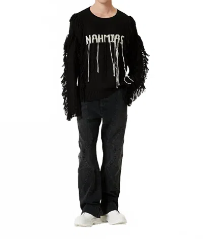 Nahmias Crewneck Poncho Fringe Sweater In Black In Black