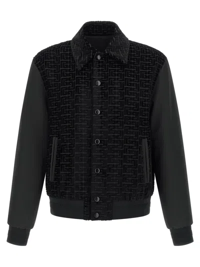 Balmain Velvet Bomber Jacket Puffer Jackets Black In Black