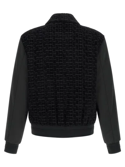 Balmain Velvet Bomber Jacket Puffer Jackets Black In Black