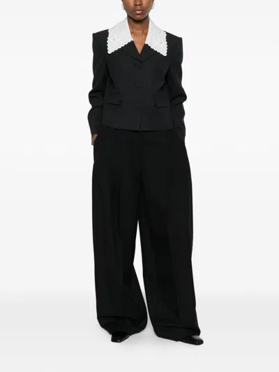 Self-portrait Grey Wool Collared Jacket Jackets Grey In Black