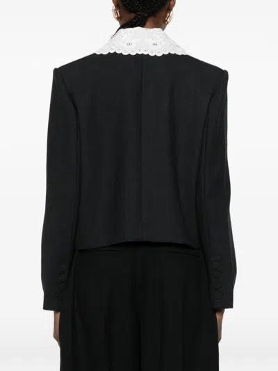 Self-portrait Grey Wool Collared Jacket Jackets Grey In Black