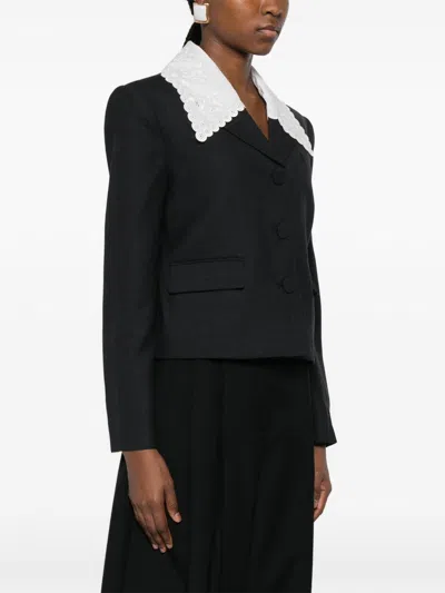 Self-portrait Grey Wool Collared Jacket Jackets Grey In Black