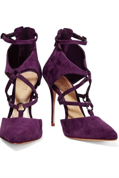 Schutz Women Suede Leather Pointed Toe Stiletto Pumps In Purple In Purple