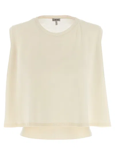 Loewe Wool Sleeveless Sweater Crew Neck Ribbed Hem In Neutral