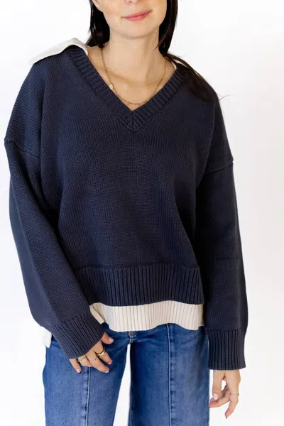 Miou Muse Color Combo Sweater In Navy In Blue
