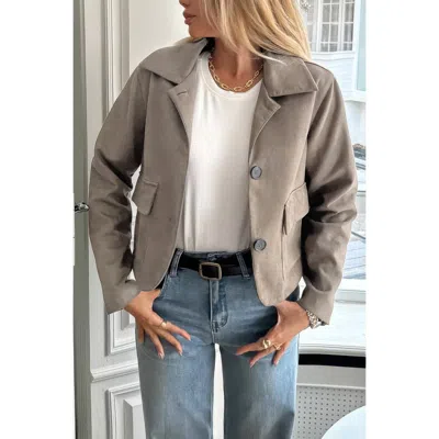 Truedames Solid Suit Lapel Faux Suede Leather Jacket In Green