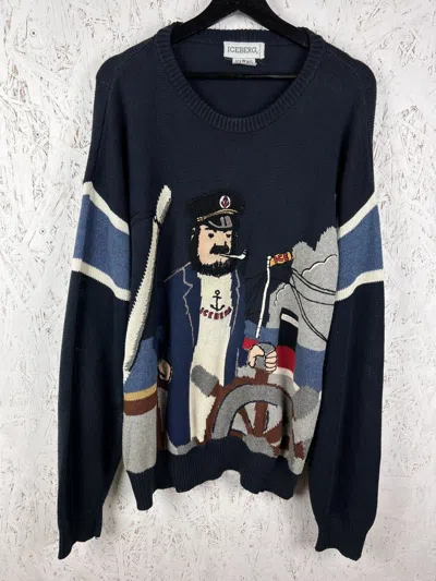 Pre-owned Iceberg Vintage  Captain Haddock Tin Tin Ship Knit Sweater In Blue