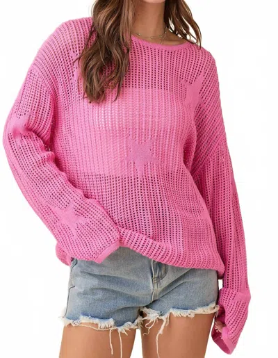 Main Strip Crochet Knitted Sweater In Pink In Pink