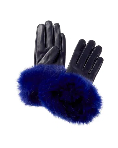 La Fiorentina Leather Gloves, Blue In Blue