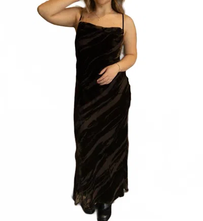 Miou Muse Velvet Textured Maxi Dress In Brown In Brown