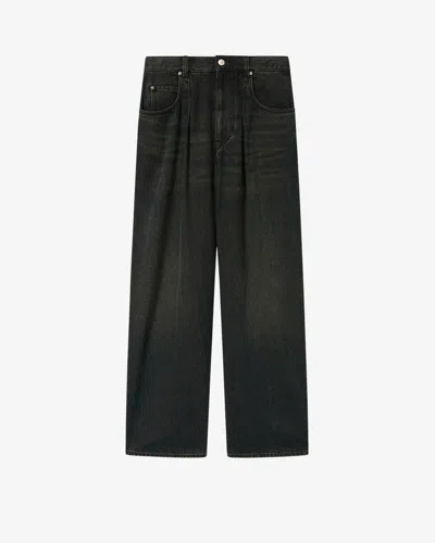 Isabel Marant Distressed Denim Trousers With Wide-leg Design In Black