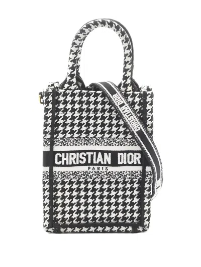 Pre-owned Dior Mini Book Tote Patterned Cross Body Bag In Black