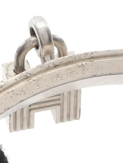 Pre-owned Hermes 2000s Kelly Padlock Leather Bangle In Silver