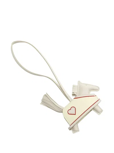 Pre-owned Hermes Pm Rodeo Heart Horse Bag Charm In Neutral