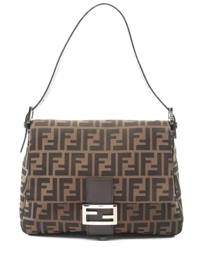 Pre-owned Fendi Mamma Bucket Monogram-pattern Shoulder Bag In Brown