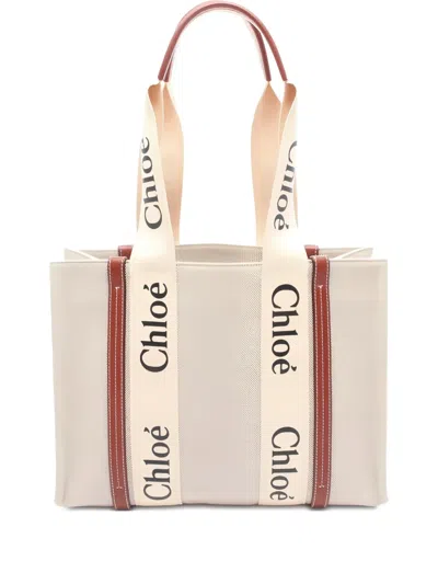 Pre-owned Chloé 2010 Medium Woody Canvas Tote Bag In Neutral