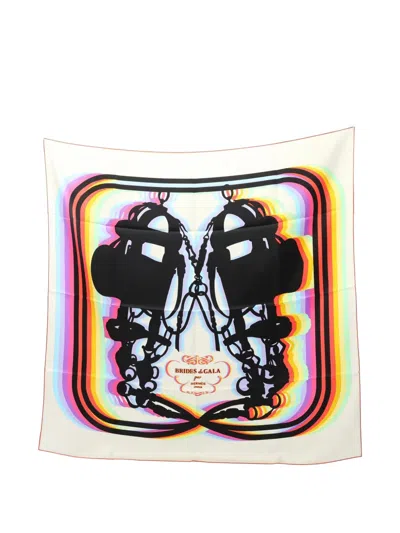 Pre-owned Hermes 2010s 90 Brides De Gala Shadow Silk Scarf In Neutral