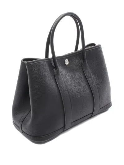 Pre-owned Hermes 2024 Tpm Garden Party Leather Engraved Tote Bag In Black