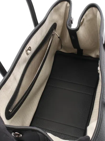 Pre-owned Hermes 2024 Tpm Garden Party Leather Engraved Tote Bag In Black