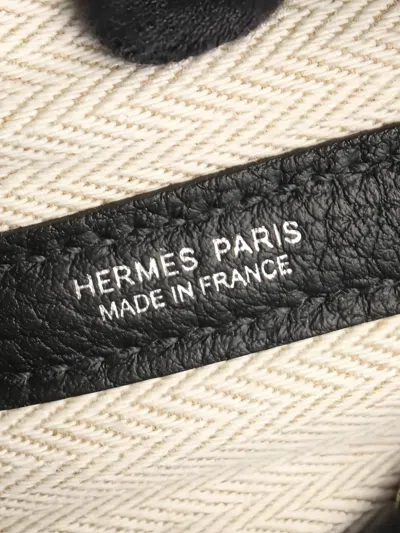 Pre-owned Hermes 2024 Tpm Garden Party Leather Engraved Tote Bag In Black