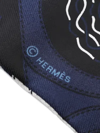 Pre-owned Hermes 2020s Festival Des Amazones Ribbon Silk Scarf In Blue