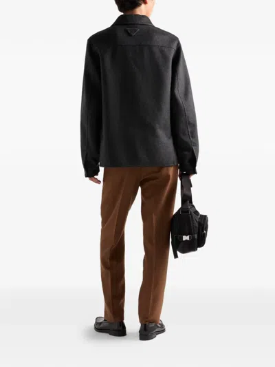 Prada Button Double Knit Jacket In Gray