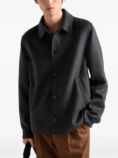 Prada Button Double Knit Jacket In Gray