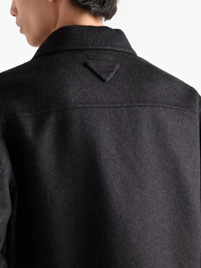 Prada Button Double Knit Jacket In Gray