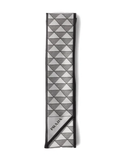 Prada Triangle-print Silk Twill Skinny Scarf In F0hdt Baltico Talco